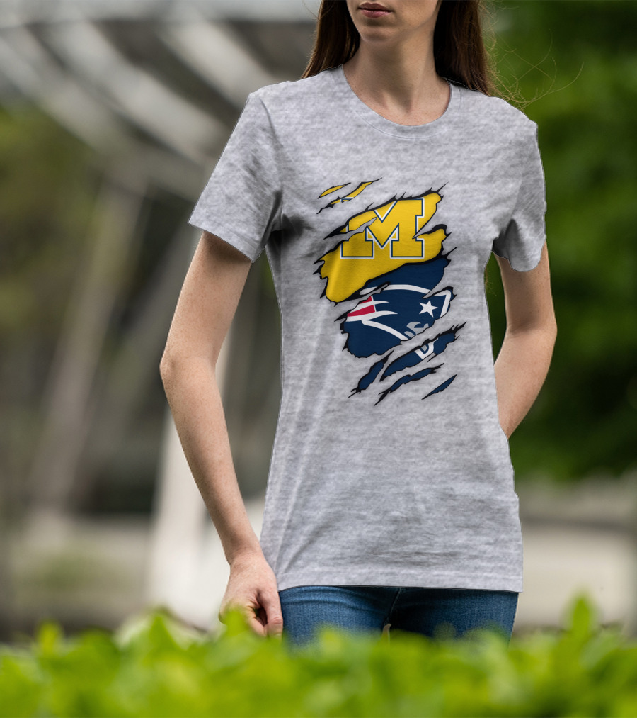 New England Patriots Michigan Wolverines Logo Blend T-Shirt