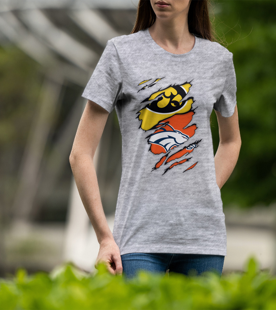 Iowa Hawkeyes Denver Broncos Fan Crossover T-Shirt