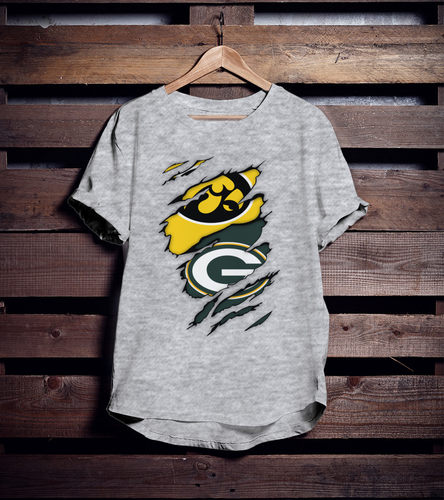 Green Bay Packers Iowa Hawkeyes Team Spirit Logo Fusion T-Shirt