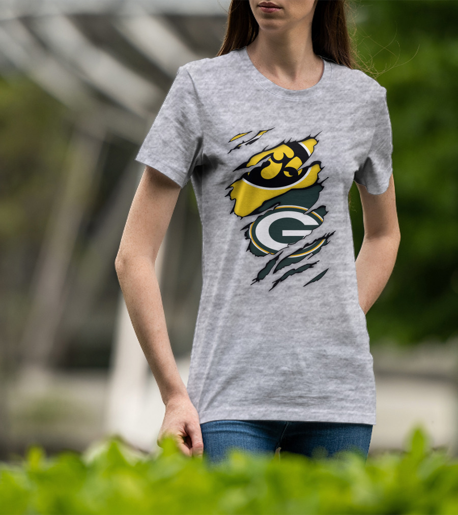 Green Bay Packers Iowa Hawkeyes Team Spirit Logo Fusion T-Shirt