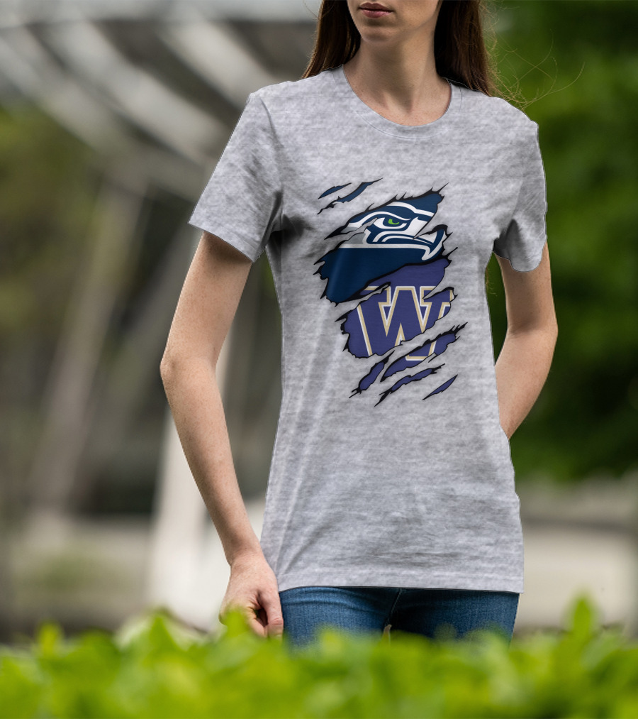 Seahawks University Of Washington Huskies Logo Fusion T-Shirt