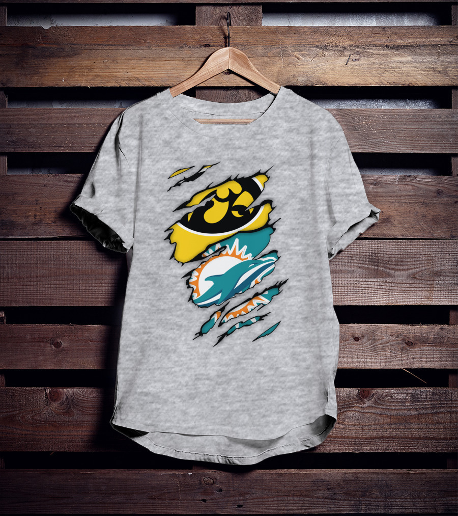 Miami Dolphins Iowa Hawkeyes Logo Mashup T-Shirt