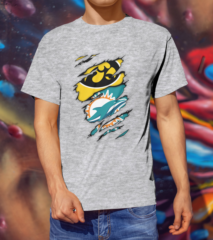 Miami Dolphins Iowa Hawkeyes Logo Mashup T-Shirt