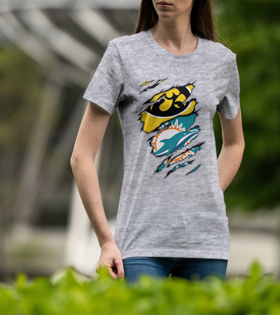 Miami Dolphins Iowa Hawkeyes Logo Mashup T-Shirt