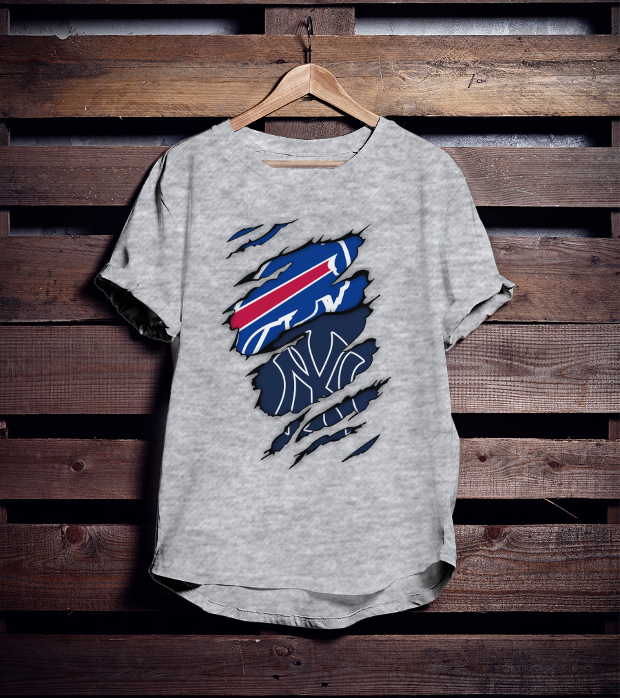 New York Yankees Buffalo Bills Torn Logo Mashup T-Shirt