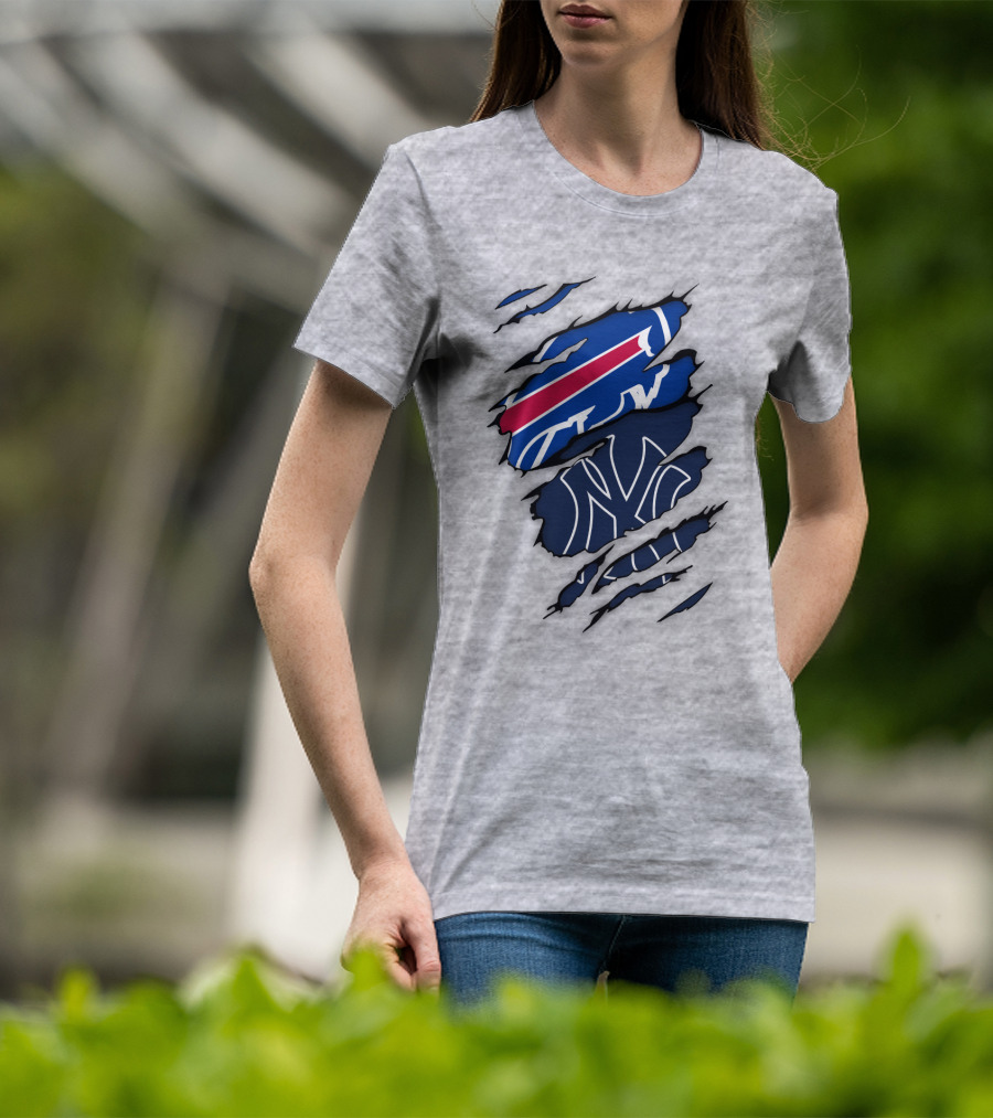 New York Yankees Buffalo Bills Torn Logo Mashup T-Shirt