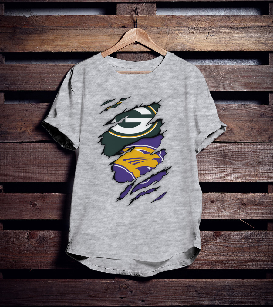 Green Bay Packers And Northern Iowa Panthers Logo Fusion T-Shirt