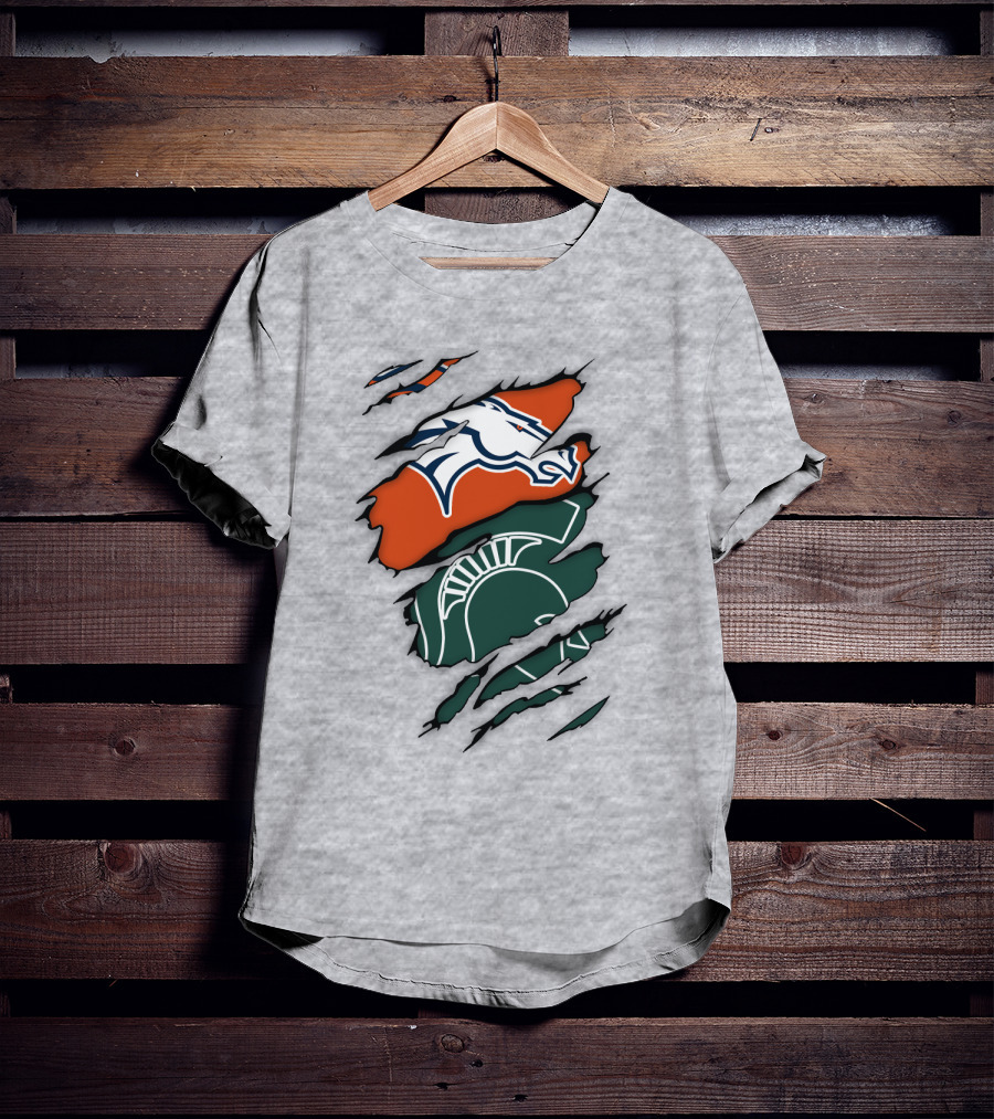 Denver Broncos Michigan State Spartan Helmet T-Shirt