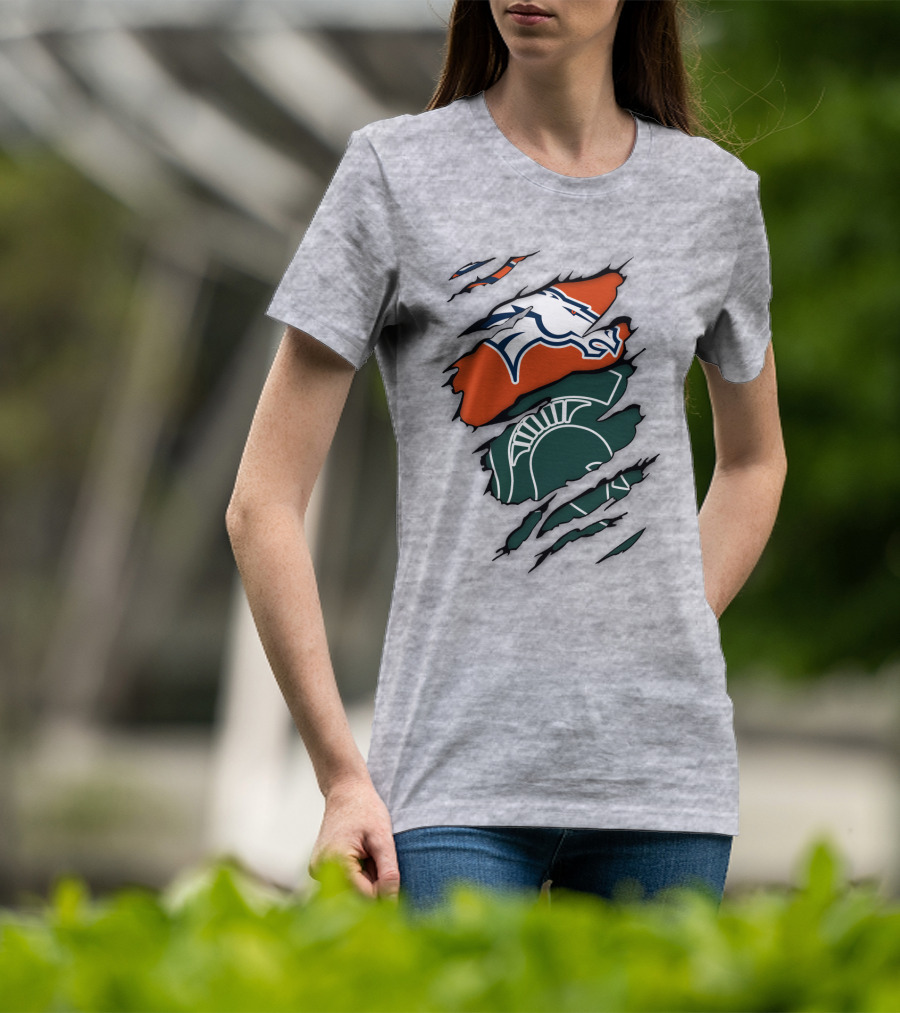 Denver Broncos Michigan State Spartan Helmet T-Shirt