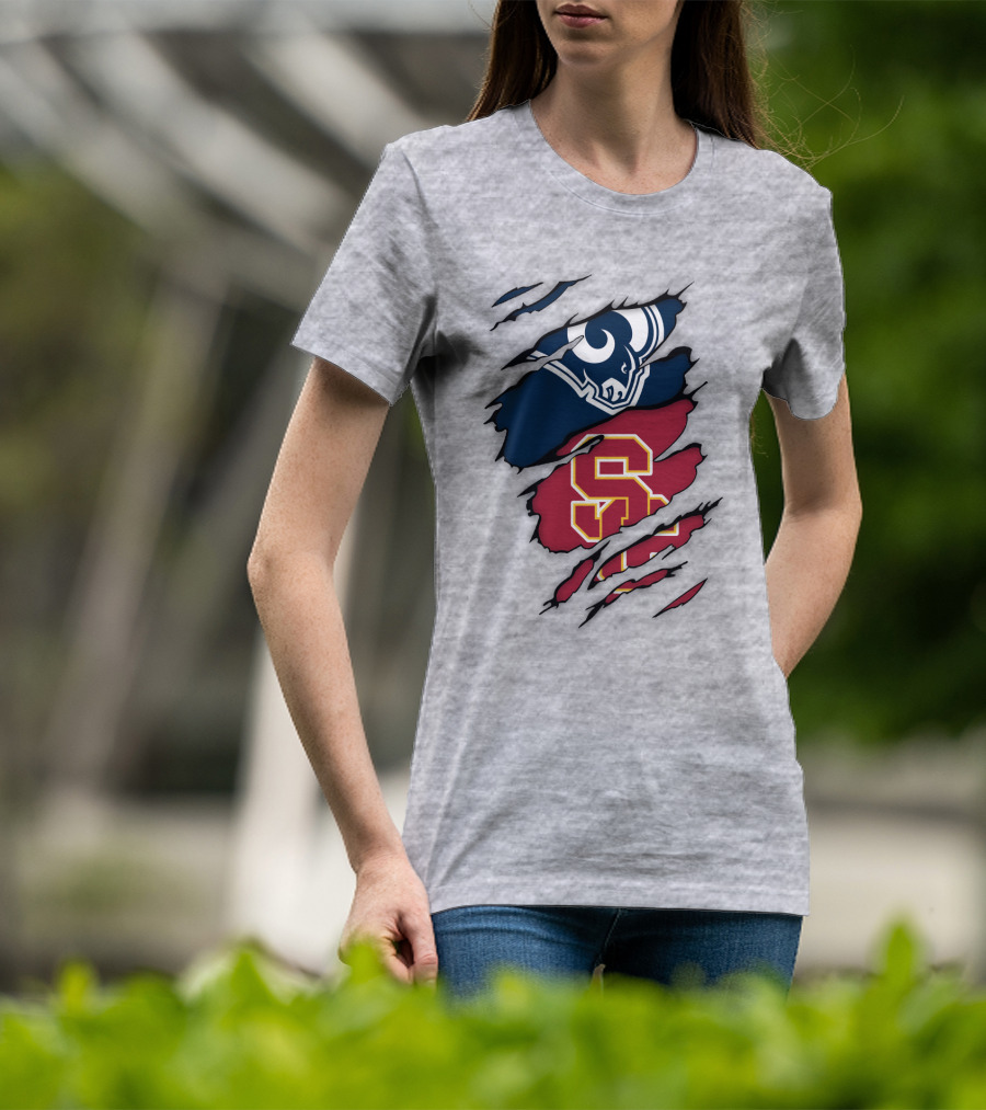 Los Angeles Rams Usc Trojans Logo Fusion T-Shirt