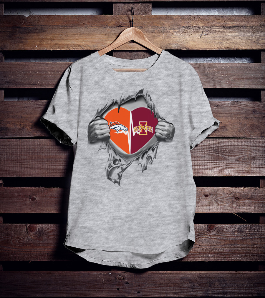 Iowa State Cyclones Denver Broncos Heart Torn Restoration T-Shirt
