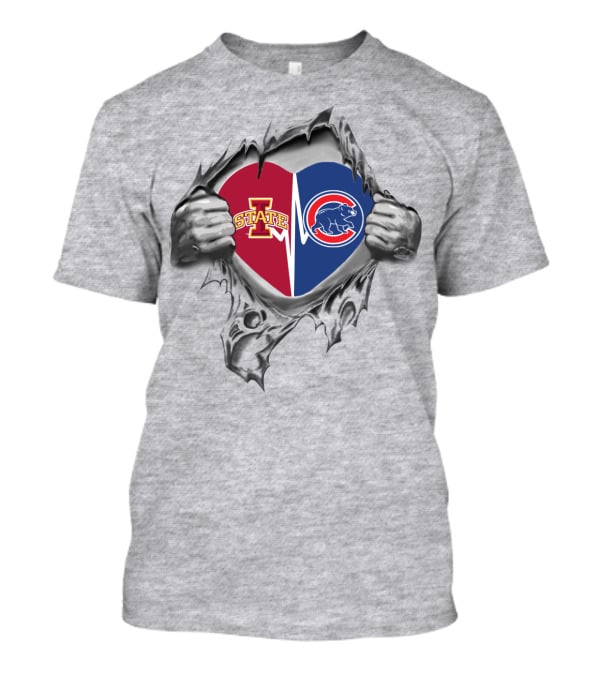 Iowa State Cyclones And Chicago Cubs Heart Emblem T-Shirt
