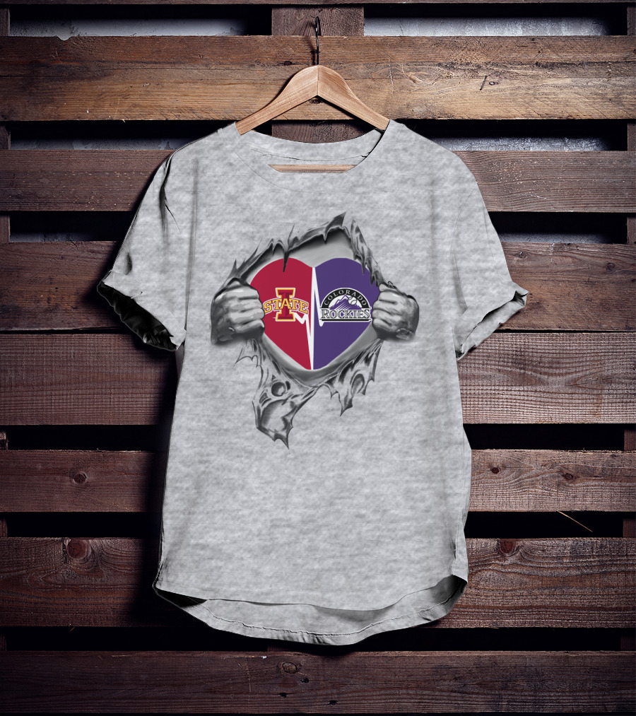 Iowa State Cyclones Colorado Rockies Heart Rip T-Shirt
