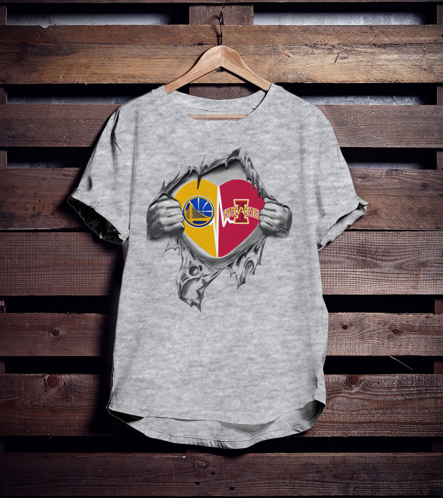 Iowa State Golden State Warriors Heart Split Logo Fusion T-Shirt
