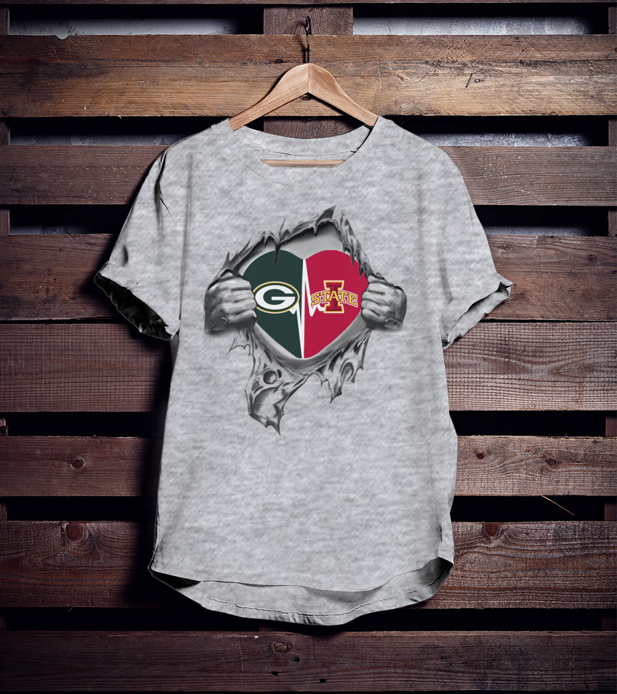 Iowa State Green Bay Packers Split Heart Fan T-Shirt
