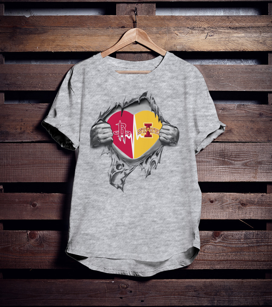 Iowa State Heart With Houston Rockets Burst T-Shirt