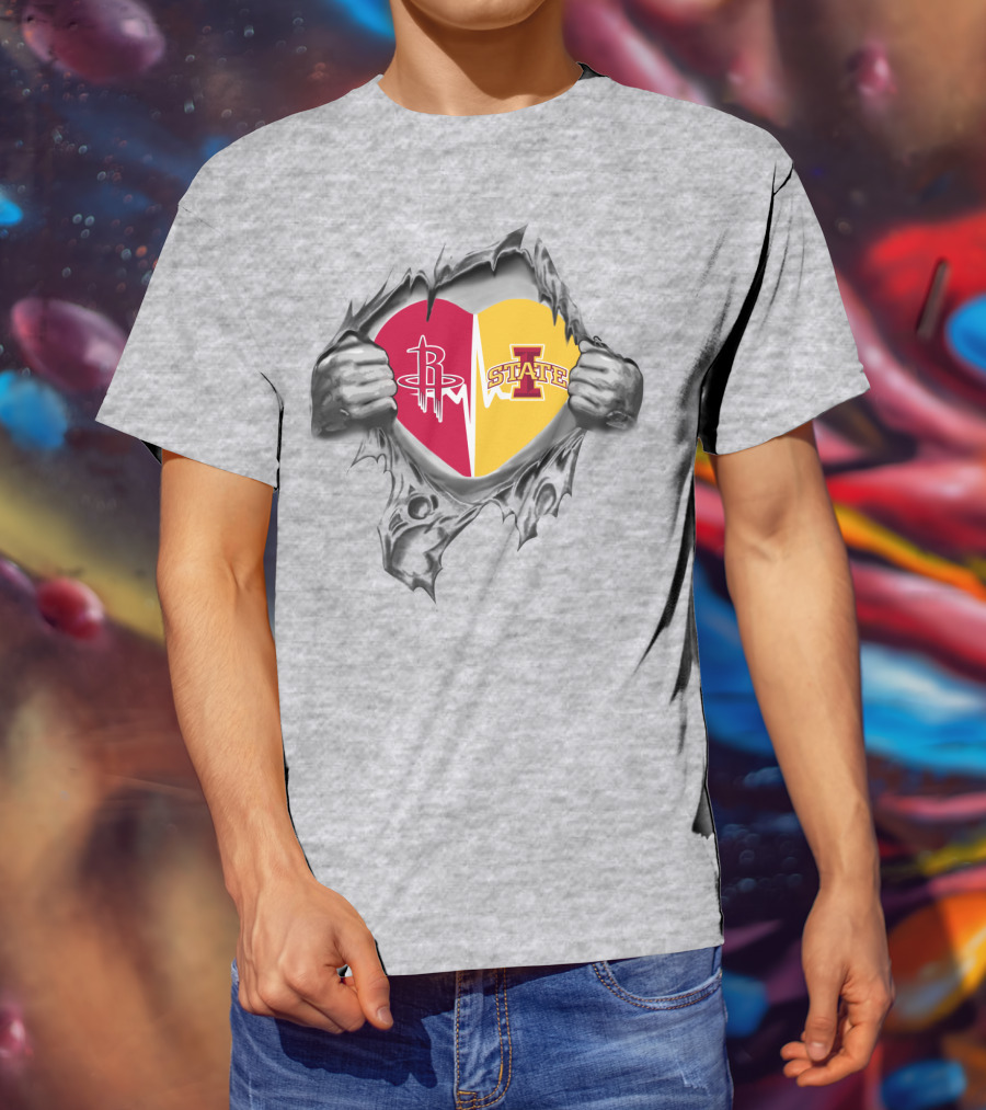 Iowa State Heart With Houston Rockets Burst T-Shirt