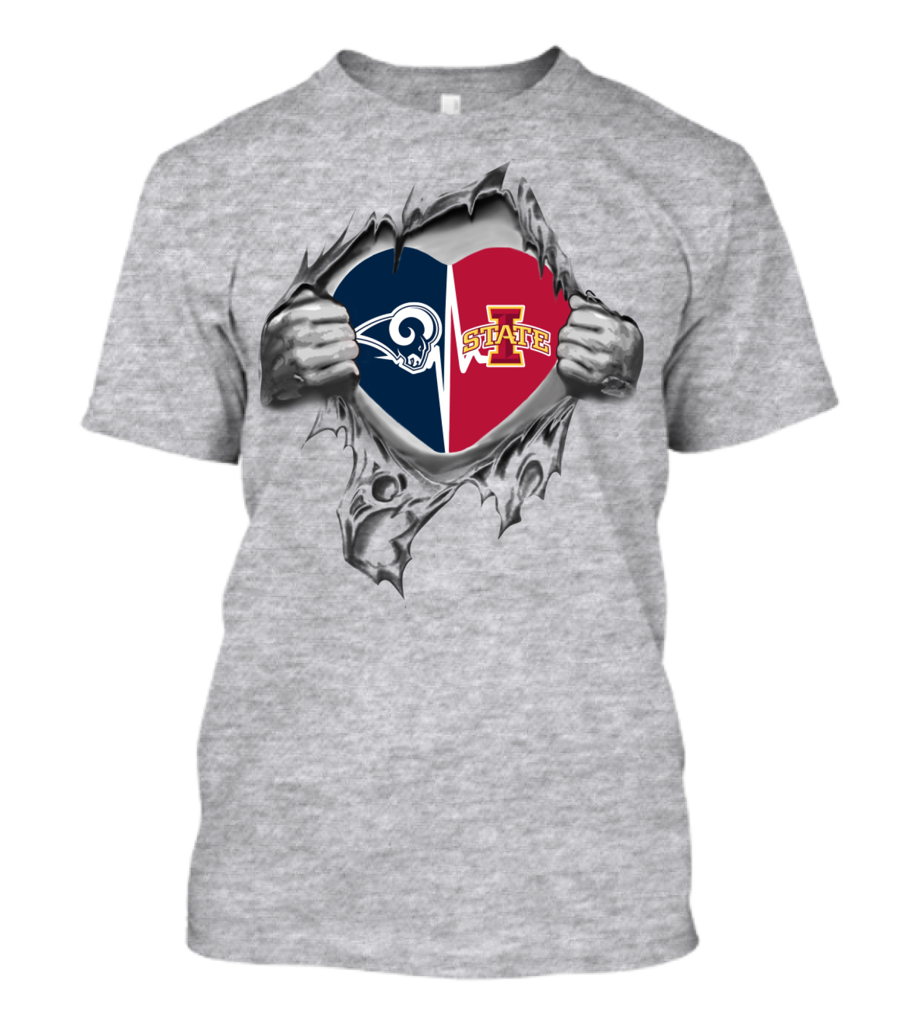 Iowa State Los Angeles Rams Heart Split T-Shirt