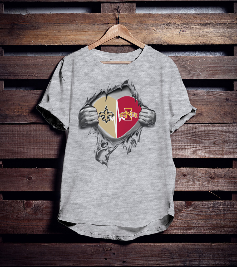 Iowa State New Orleans Saints Heart Torn Inside T-Shirt