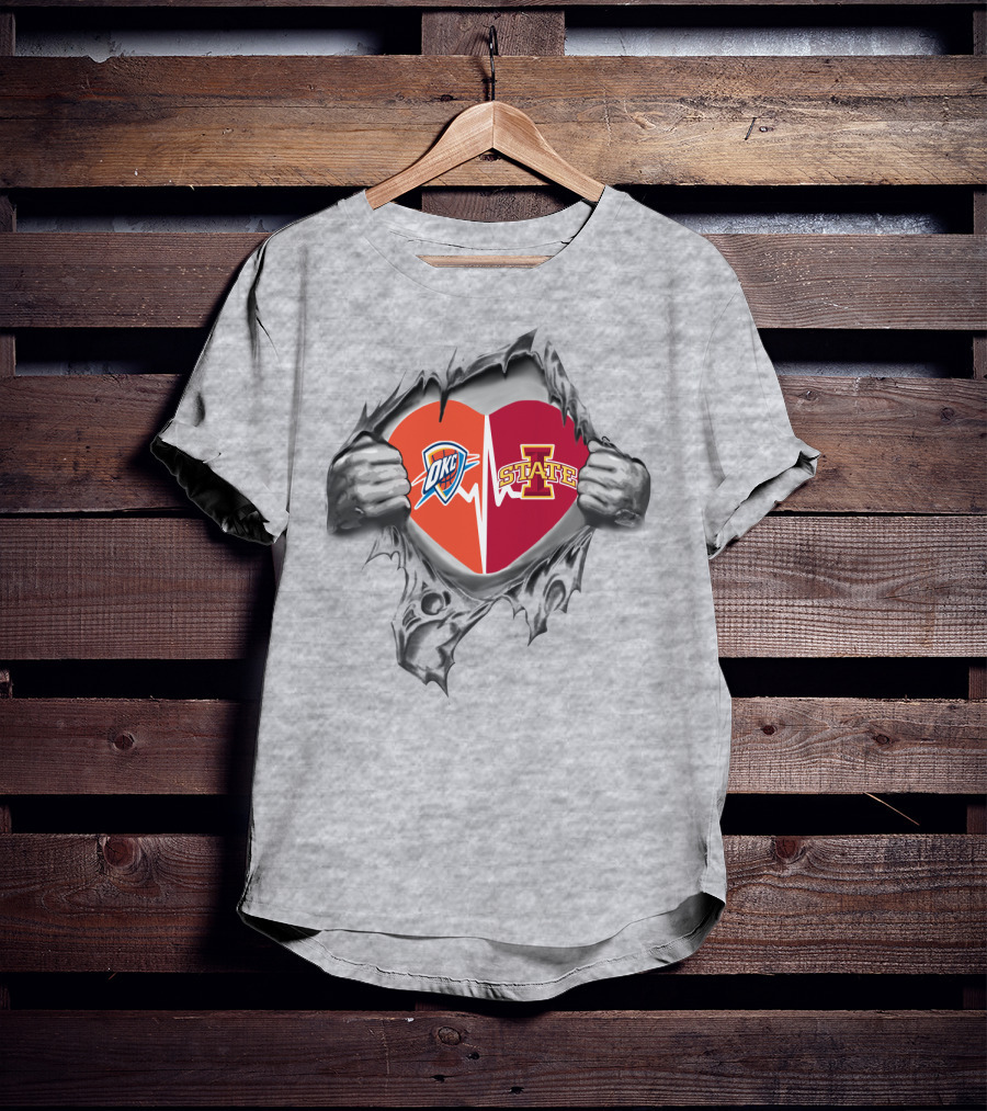 Iowa State Cyclones Oklahoma City Thunder Heart Torn T-Shirt
