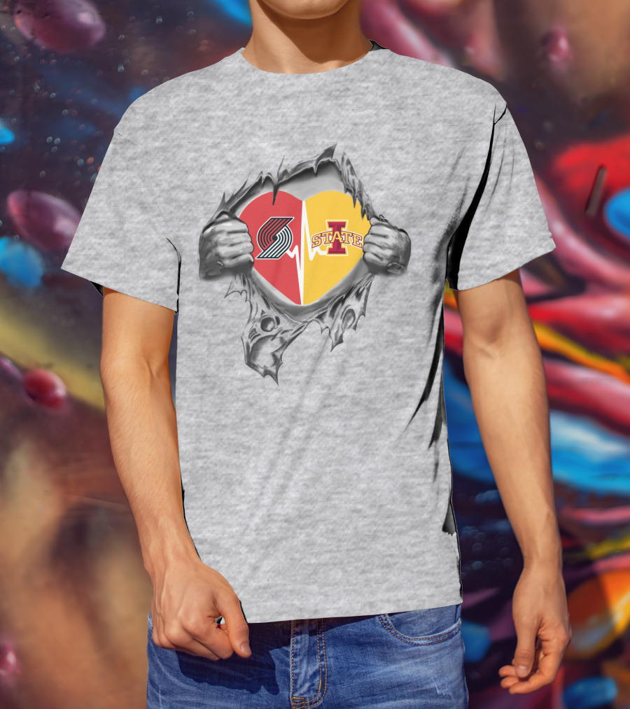 Iowa State Cyclones Portland Trail Blazers Split Heart T-Shirt