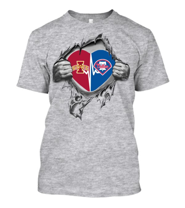 Iowa State Cyclones Philadelphia Phillies Heart Split Logo Tear T-Shirt