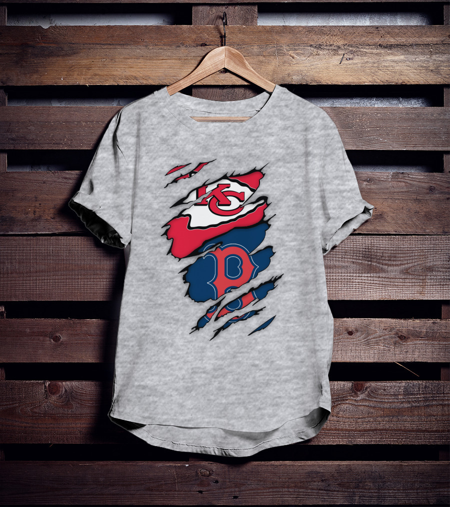 Boston Red Sox Kansas City Chiefs Combined Logo Fan Gear T-Shirt