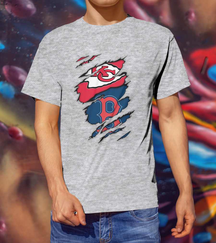 Boston Red Sox Kansas City Chiefs Combined Logo Fan Gear T-Shirt