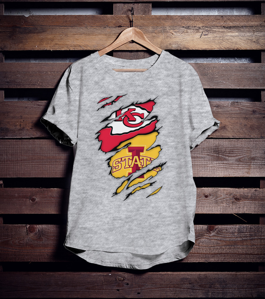 Iowa State Cyclones Kansas City Chiefs Logo Ripped Style T-Shirt