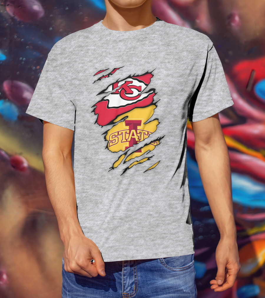 Iowa State Cyclones Kansas City Chiefs Logo Ripped Style T-Shirt