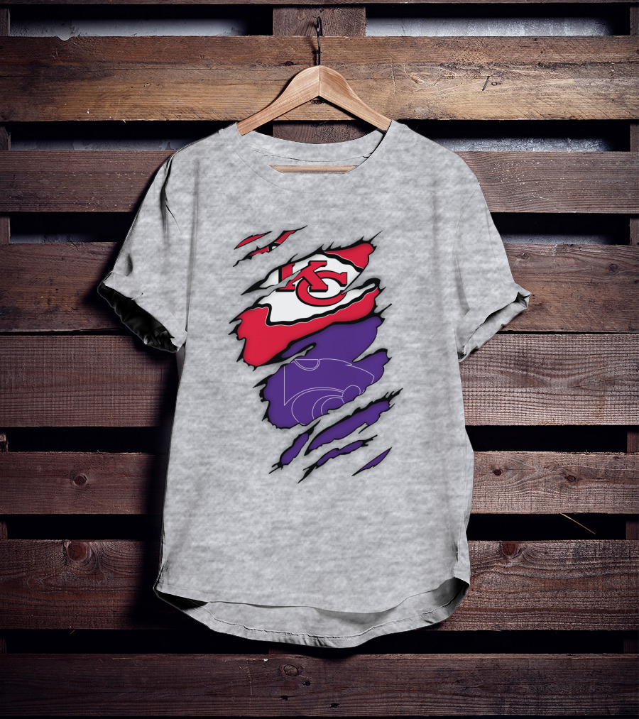 Kansas City Chiefs And Kansas State Wildcats Logo Integration T-Shirt