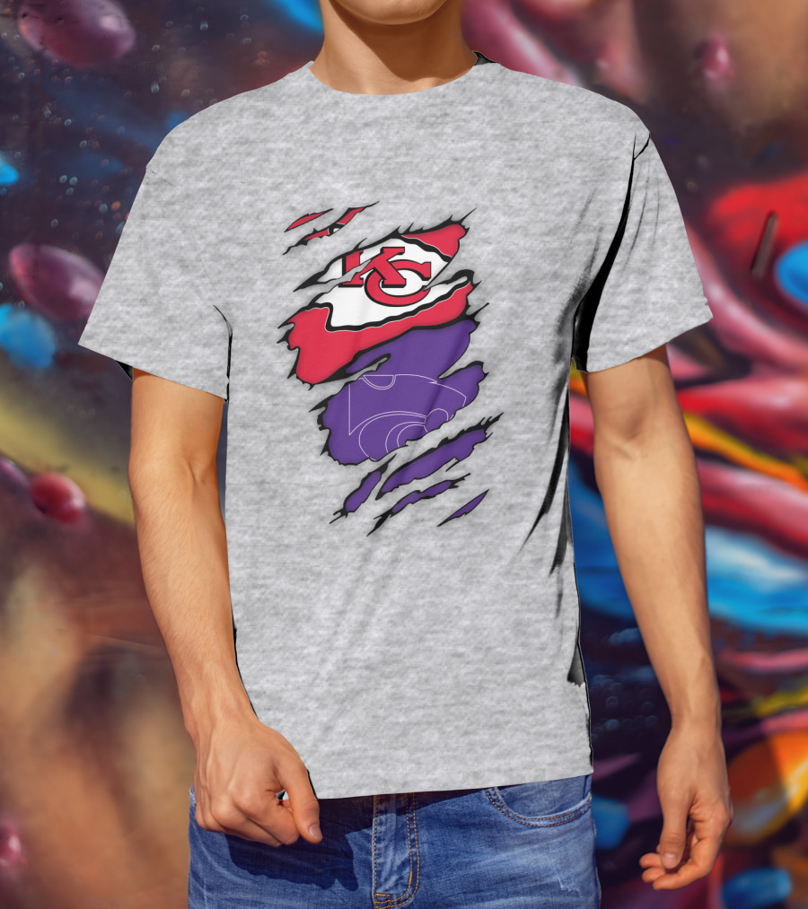 Kansas City Chiefs And Kansas State Wildcats Logo Integration T-Shirt