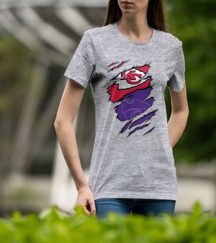 Kansas City Chiefs And Kansas State Wildcats Logo Integration T-Shirt
