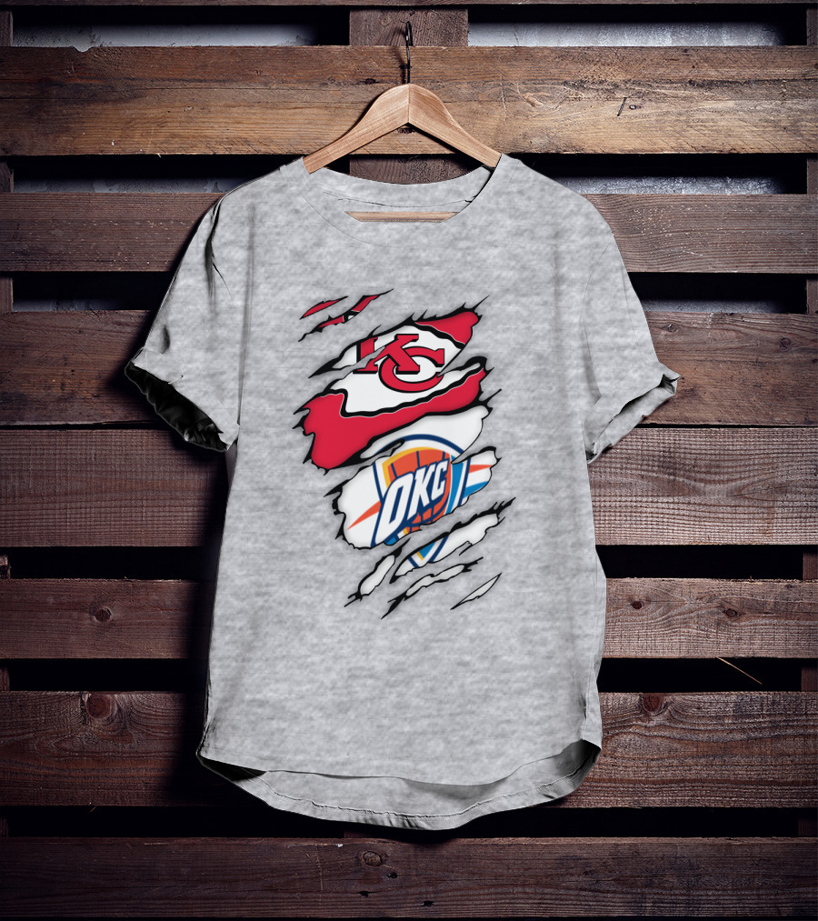Kansas City Chiefs Okc Thunder Logos Overlapping Sports Crossover T-Shirt