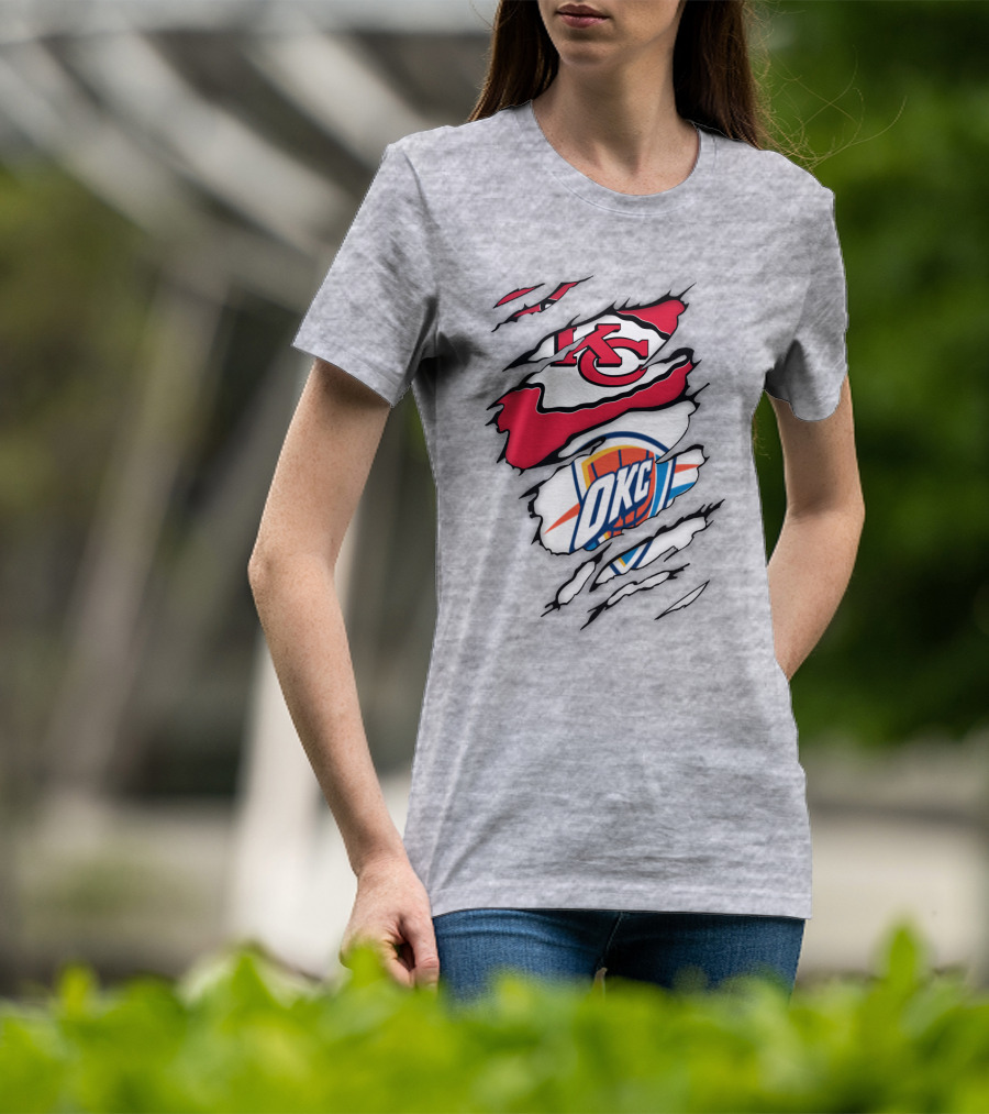 Kansas City Chiefs Okc Thunder Logos Overlapping Sports Crossover T-Shirt