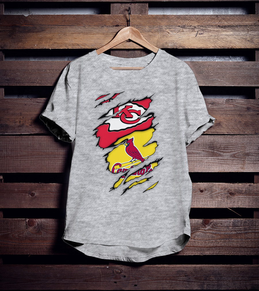 St Louis Cardinals Kansas City Chiefs Logos Ripped T-Shirt