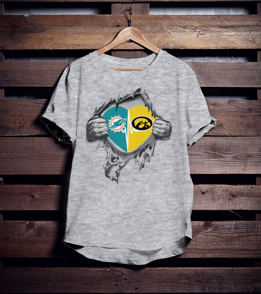 Miami Dolphins Hawkeyes Heart Logo Fusion T-Shirt