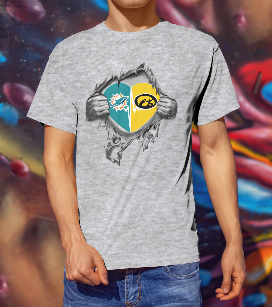 Miami Dolphins Hawkeyes Heart Logo Fusion T-Shirt