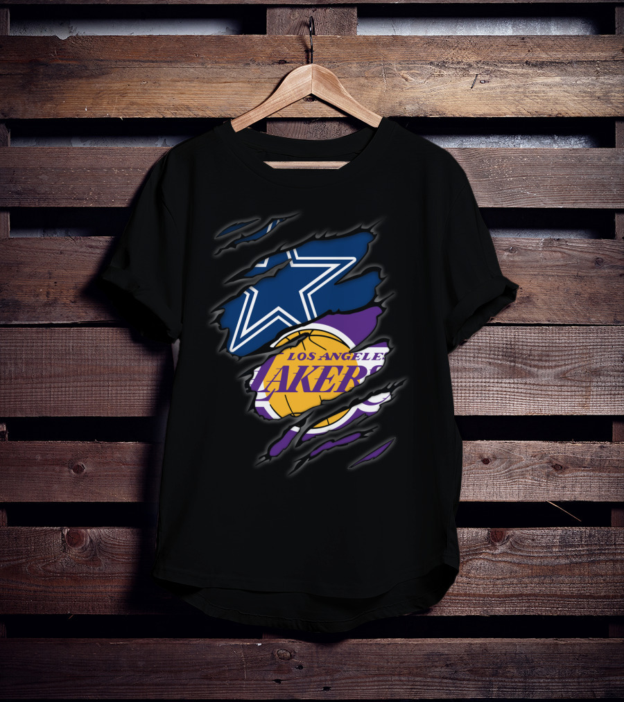 Cowboys Los Angeles Lakers Star Logo And Basketball Fusion T-Shirt