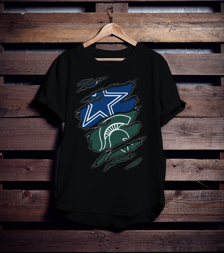 Cowboys Star Michigan State Spartans Helmet Claw Torn T-Shirt