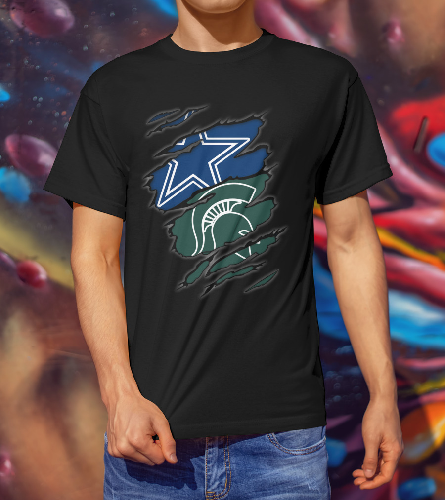 Cowboys Star Michigan State Spartans Helmet Claw Torn T-Shirt