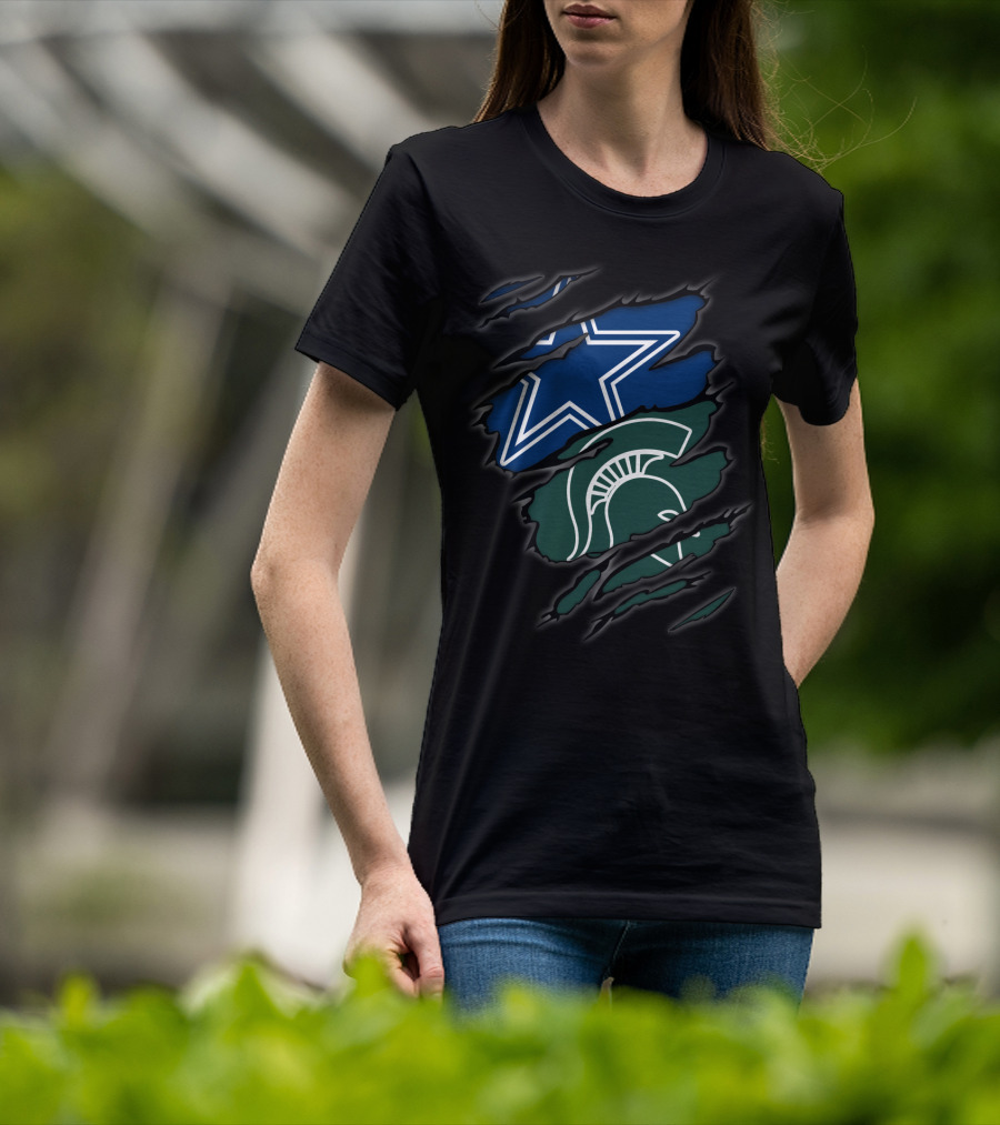 Cowboys Star Michigan State Spartans Helmet Claw Torn T-Shirt