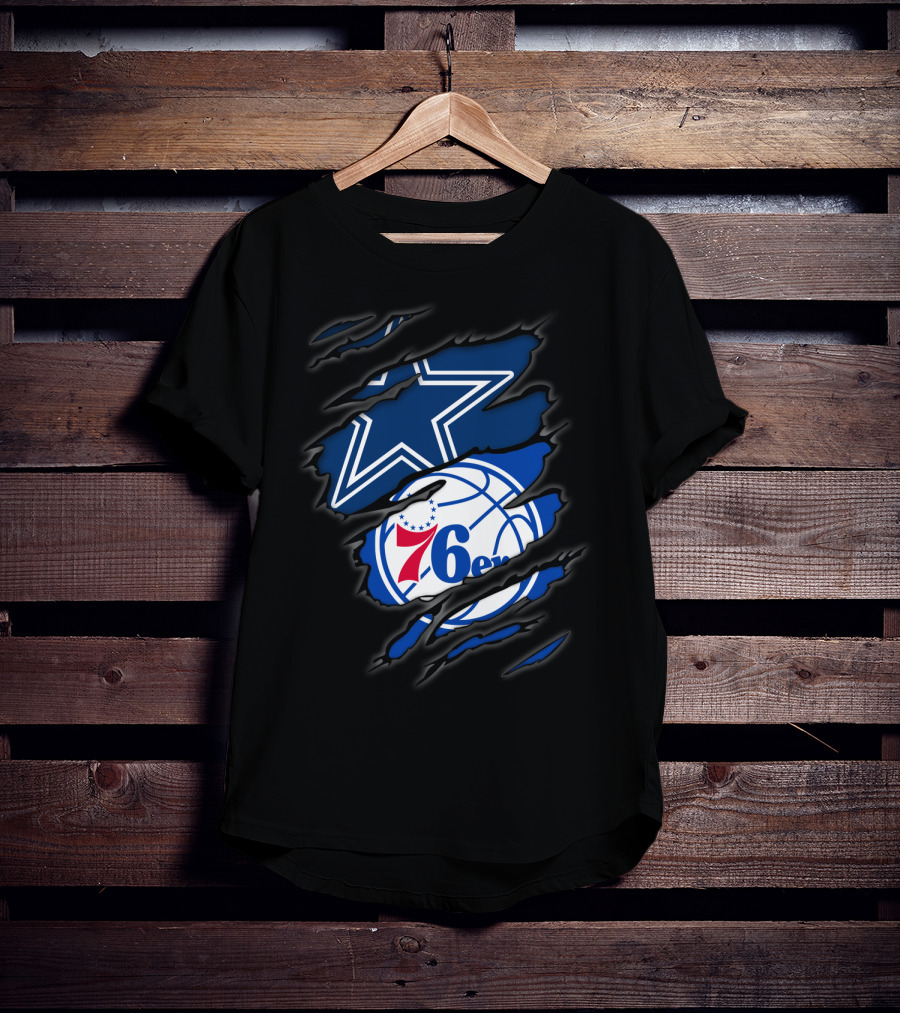Cowboys Star And Philadelphia 76ers Logo Fusion T-Shirt