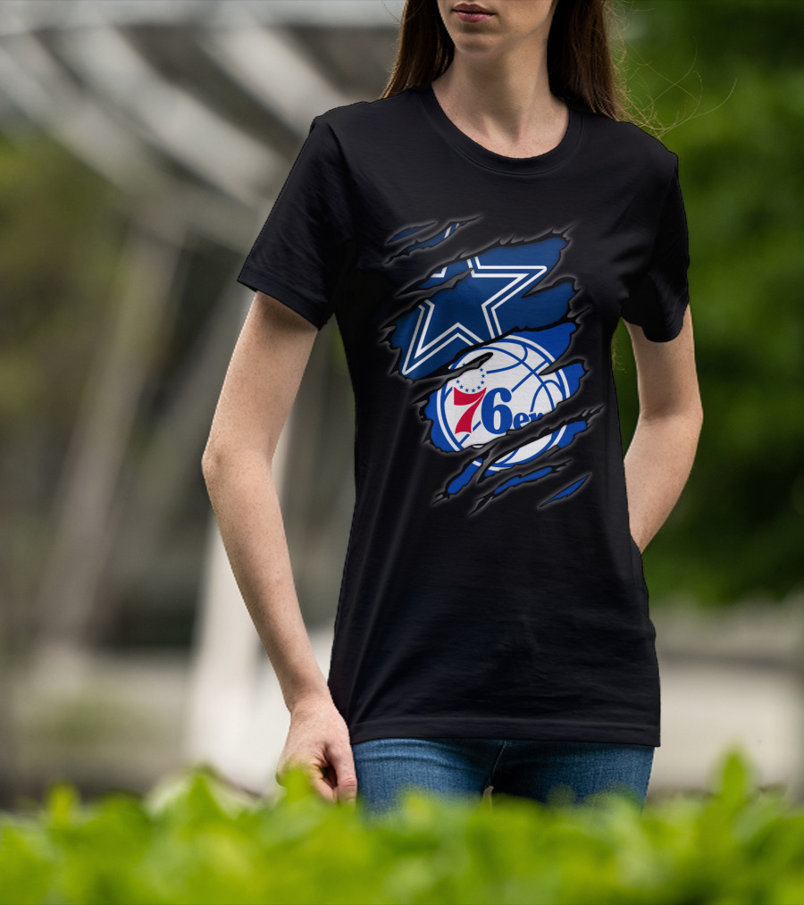 Cowboys Star And Philadelphia 76ers Logo Fusion T-Shirt