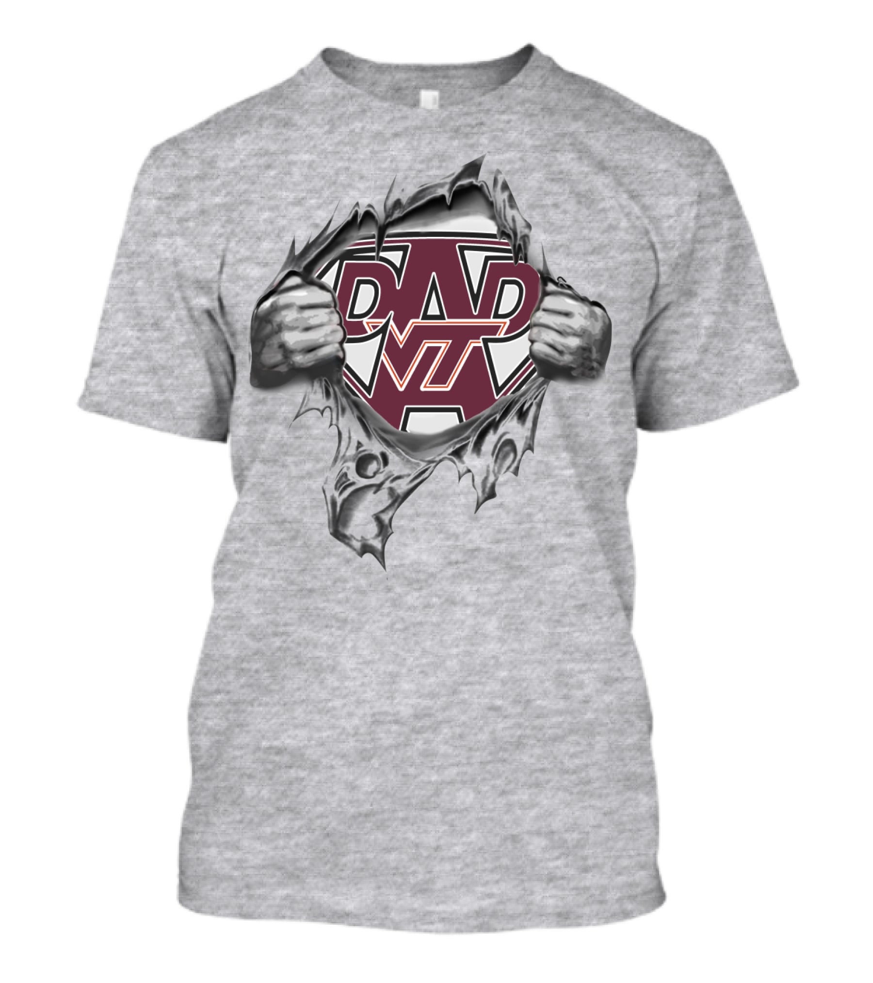 Virginia Tech Hokies Super Dad VT Logo Hands Ripping Open T-Shirt