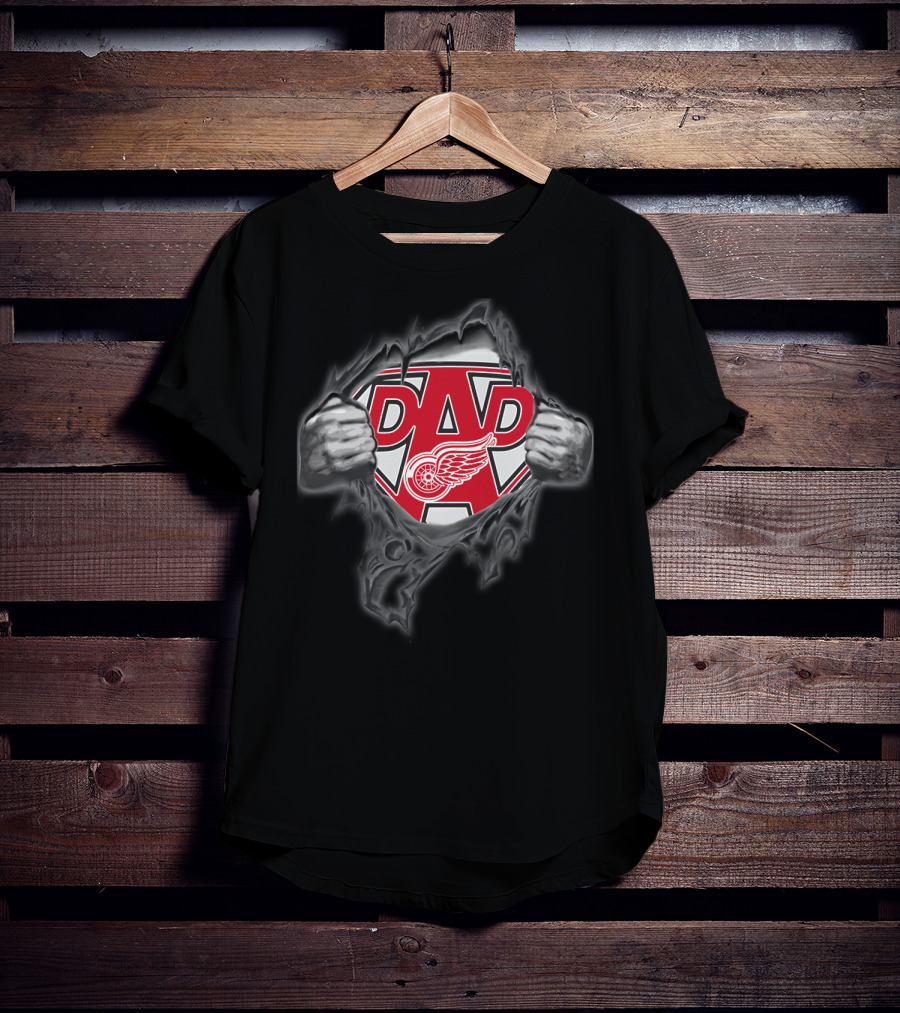 Detroit Red Wings Dad Superhero Emblem T-Shirt