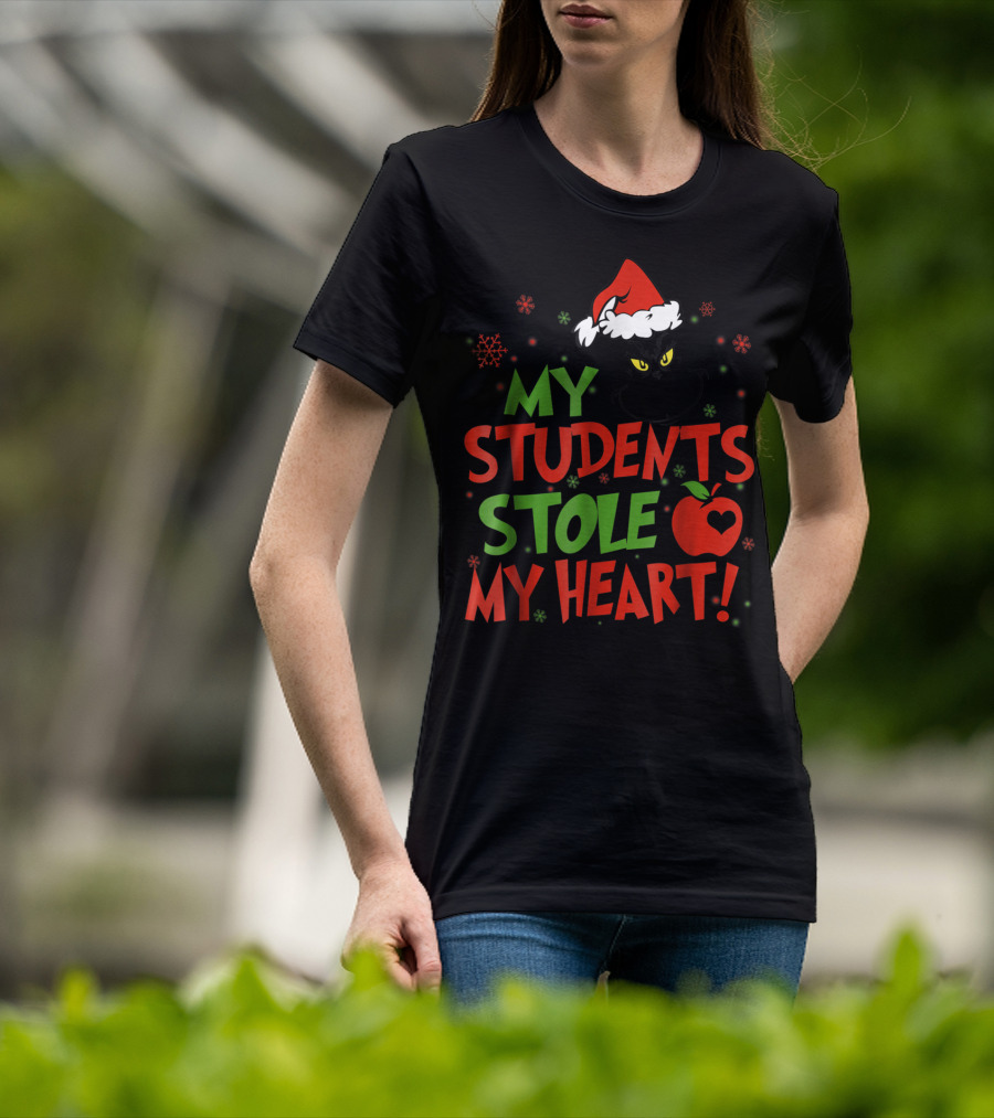 My Students Stole My Heart Grinch Christmas Teacher Apple T-Shirt