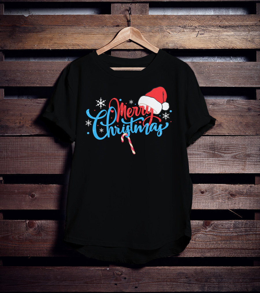Merry Christmas Nice Santa's Hat Candy Cane Snowflakes T-Shirt