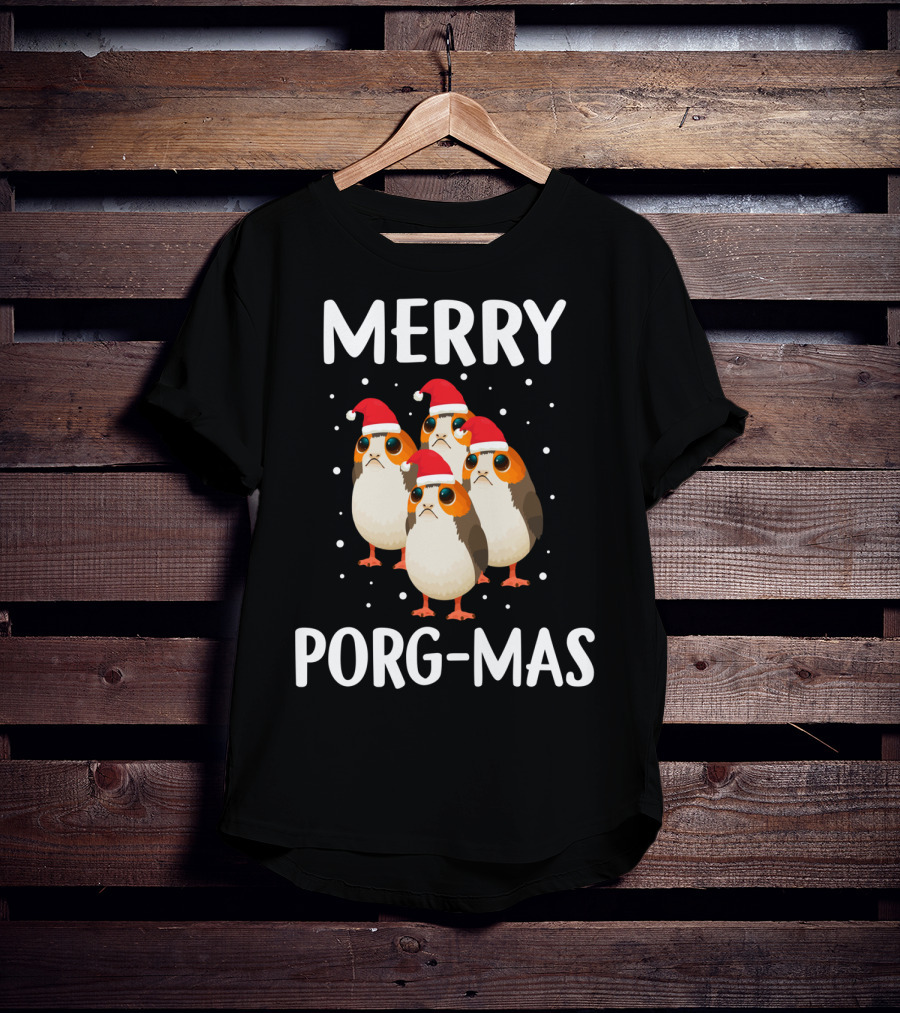 Merry Porg-Mas Christmas Holiday Season With Festive Porgs In Santa Hats T-Shirt