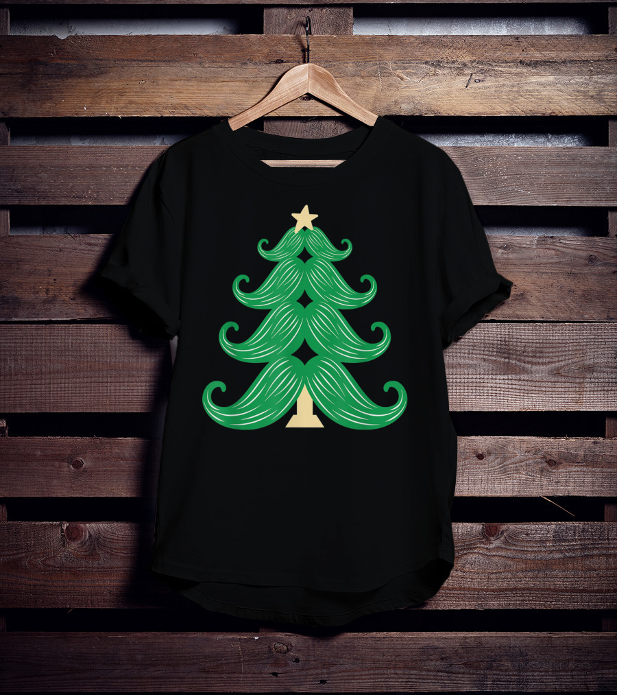 Mustache Christmas Tree Holiday Star T-Shirt